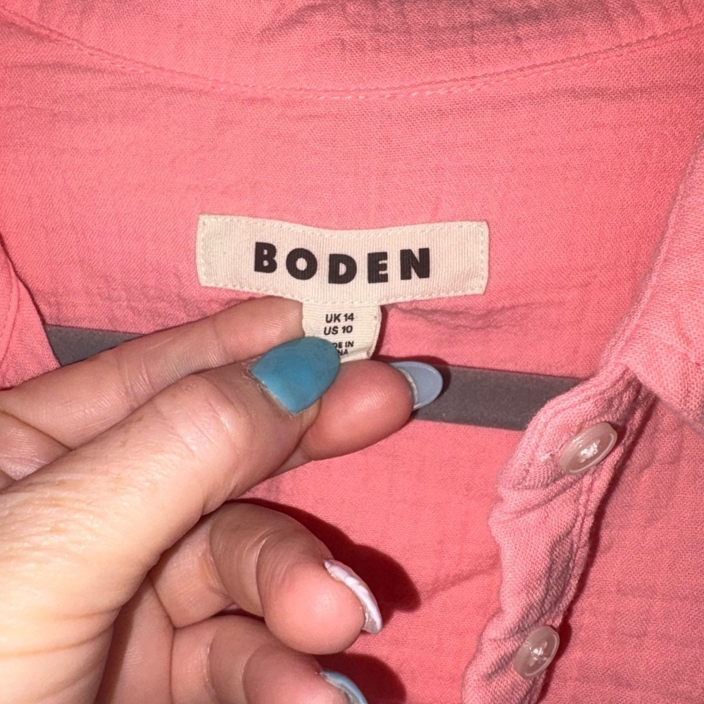 Boden Coral Gauze Button-Up Shirt size 10 Beachy Lightweight Breathable - Picture 4 of 7